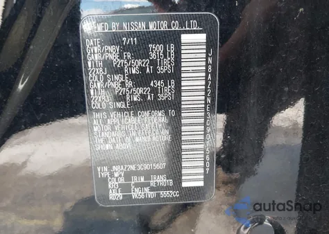 2012 Infiniti Qx56 from USA, damaged, VIN JN8AZ2NE3C9015607